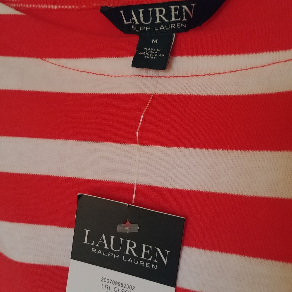 Lauren,Ralph Lauren orange/white stripe top,M - Picture 2 of 6